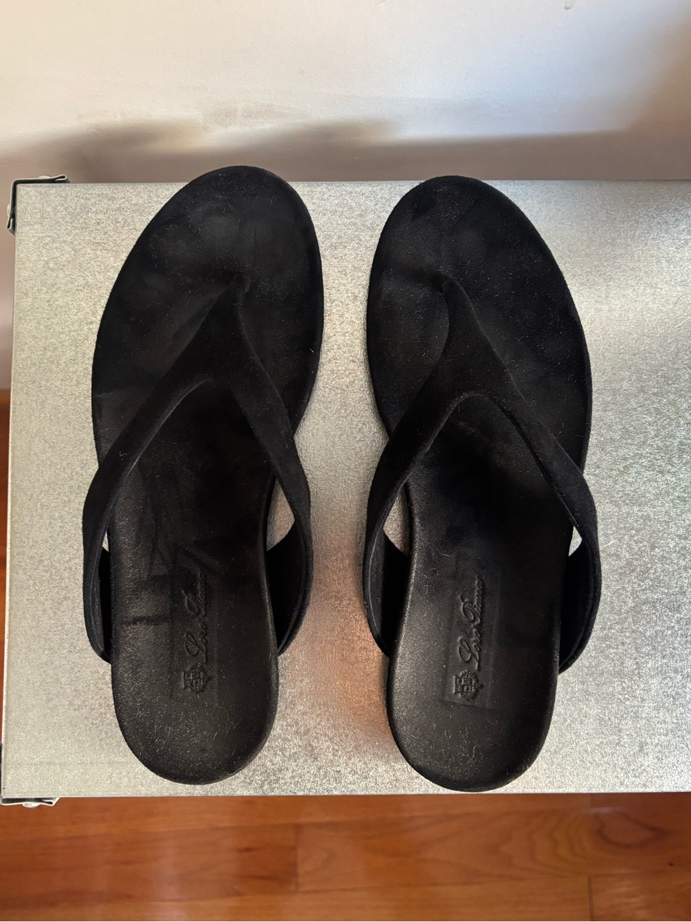 Loro Piana Black Suede Women's Flip Flop Sandals